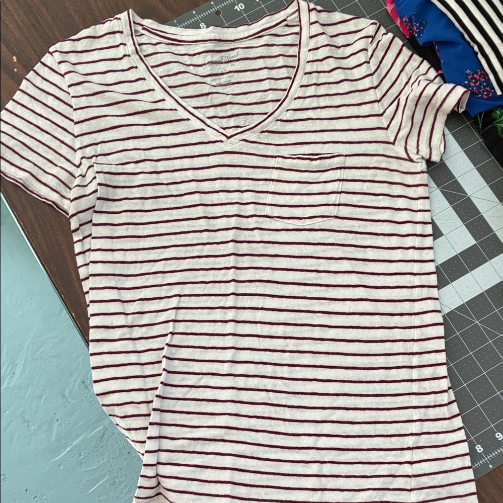 Universal Thread Burgundy Striped V-Neck Tee